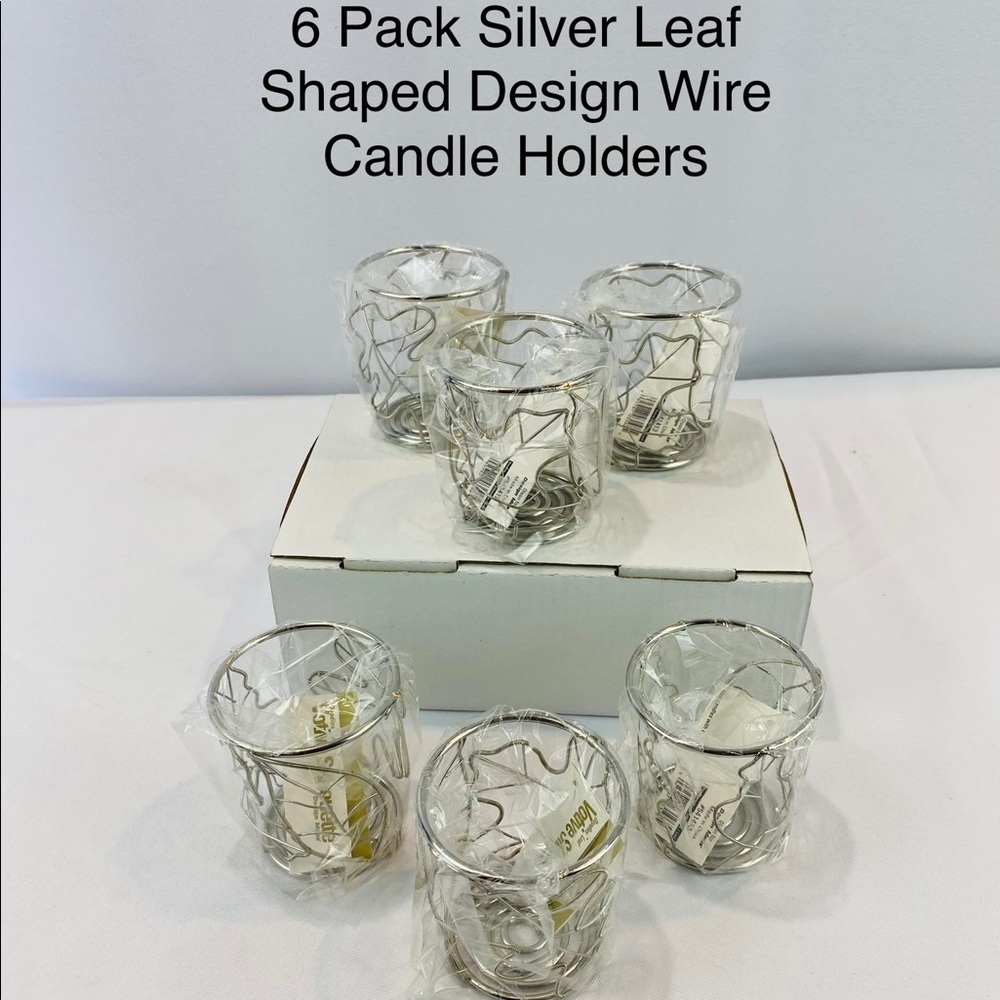 Brand New Set of (6) Silver Wire Candle Holders